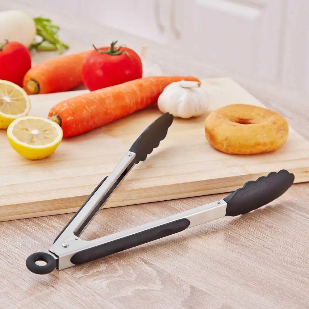 Stainless Steel BBQ Grilling Tongs – Anti-Scalding Food Clip & Non-Stick Serving Tool for Bread, Salad, Kitchen & Barbecue