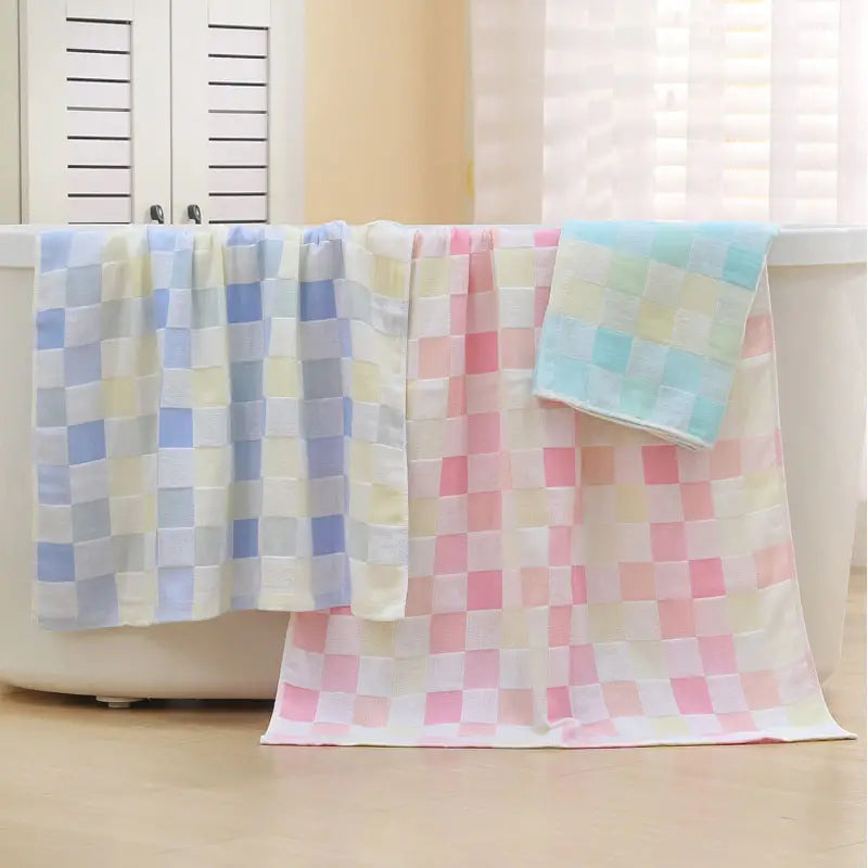 Super Soft Cotton Hand Towel – Color Grid Gauze Design (1PC)