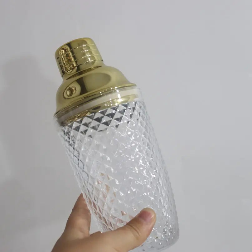 400ML Golden Glass Cocktail Shaker with Stainless Lid