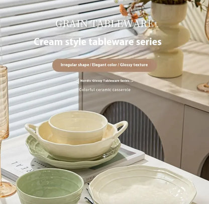 Household Solid Color Versatile Ceramic Tableware And Dishes Set