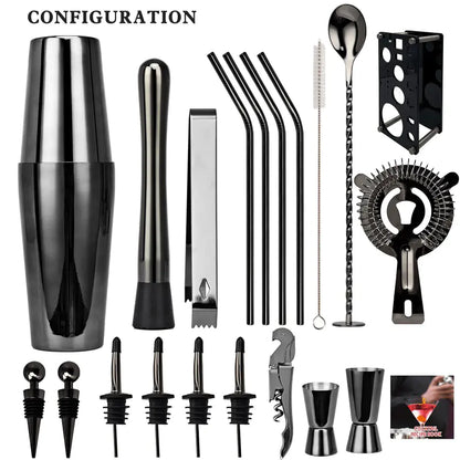20-Piece Cocktail Shaker Bar Tool Set in Black
