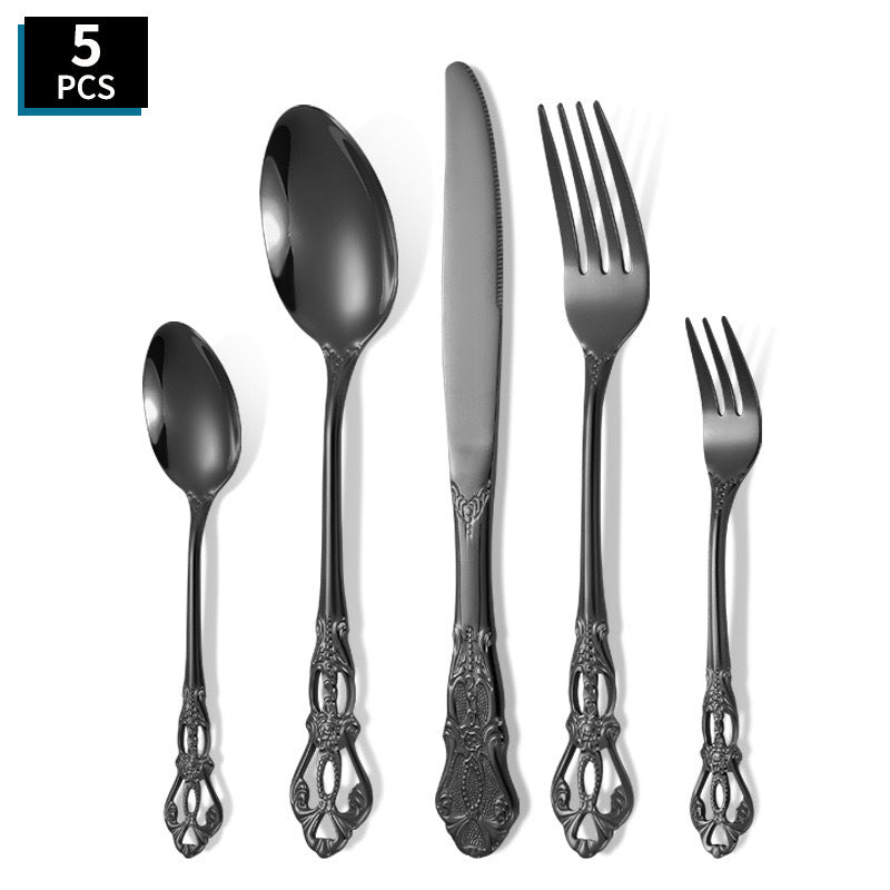 Elegant 410 Stainless Steel Cutlery Set with Retro Hollow Design