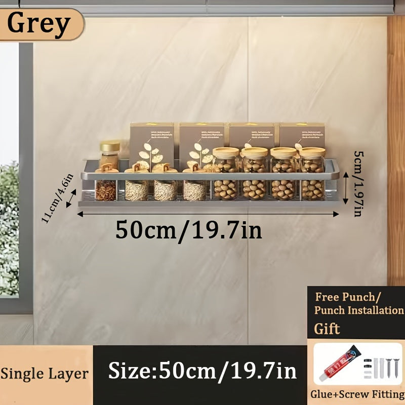 1pc Wall-Mounted Multi-Functional Spice Rack - Space-Saving Storage Shelf for Kitchen and Bathroom, Easy Installation, Punching-Free, Adjustable, Durable, and Rust-Resistant - Perfect Kitchen Organizer and Accessory for Maxim