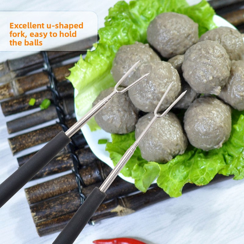 Retractable Stainless Steel Fondue & BBQ Fork ? Extendable Multi-Purpose Kitchen Tool