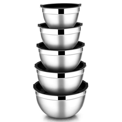 Stainless Steel Mixing Bowl Set ? Non-Slip Silicone Base with Lids & Graters