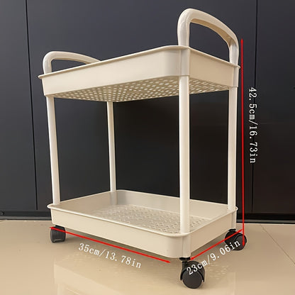 1pc Multi-Layer Storage Cart - Ergonomic Double Handle, Freestanding, Wheels, Durable Plastic, Ample Storage Capacity - Perfect for Bathroom, Living Room, Bedroom, Study, and Kitchen Organization and Decoration