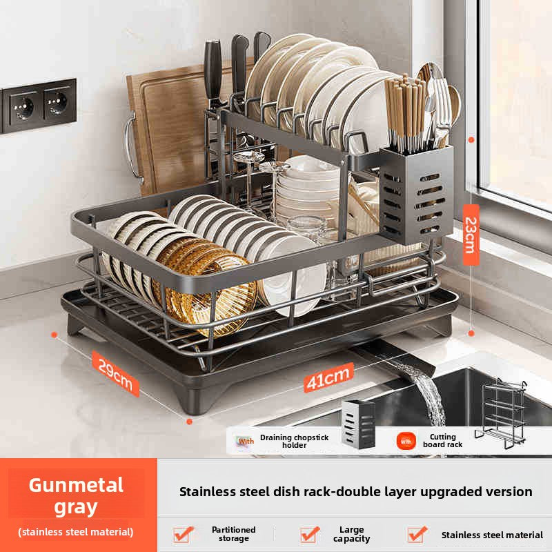 Stainless Steel Multifunctional Dish Rack ? Removable Design with Drainage Tray & Storage Holders