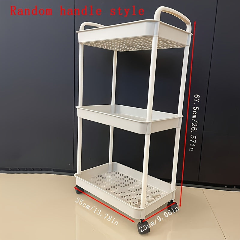 1pc Multi-Layer Storage Cart - Ergonomic Double Handle, Freestanding, Wheels, Durable Plastic, Ample Storage Capacity - Perfect for Bathroom, Living Room, Bedroom, Study, and Kitchen Organization and Decoration