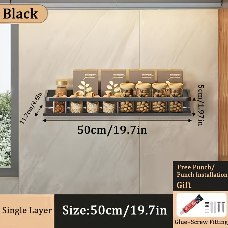 1pc Wall-Mounted Multi-Functional Spice Rack - Space-Saving Storage Shelf for Kitchen and Bathroom, Easy Installation, Punching-Free, Adjustable, Durable, and Rust-Resistant - Perfect Kitchen Organizer and Accessory for Maxim