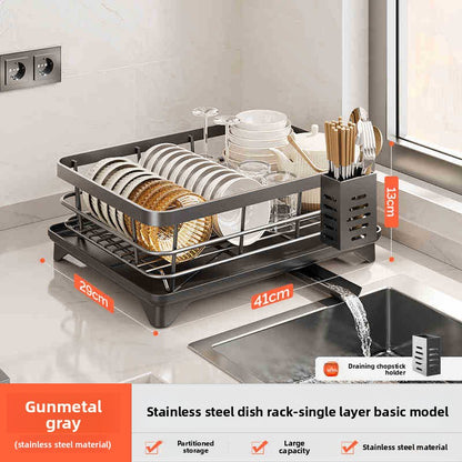 Stainless Steel Multifunctional Dish Rack ? Removable Design with Drainage Tray & Storage Holders