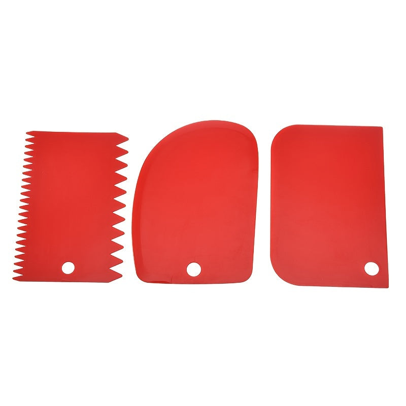 3pcs Cake Scraper Smoother Set - Cake Icing Smoother Tool For Cake Decoration, Flexible Plastic Dough Scraper - For Baking Enthusiasts & Professionals - Multifunctional Kitchen Tools - Perfect Gift for Bakers