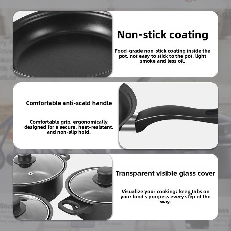 Multi-Functional Non-Stick Cookware Set ? Pots, Frying Pan & Glass Lids for Versatile Cooking