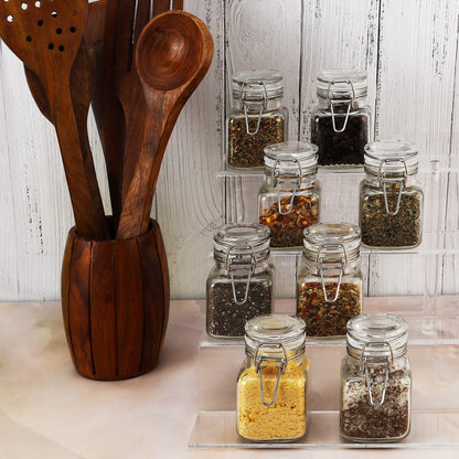 12pcs/set 120ml/4oz Mini Clip Top Glass Jars, Airtight Spice Containers with Hinged Lids, Reusable Storage Containers, Labels & Funnel Included, Perfect for Kitchen, Spices & Herbs Organization and Storage