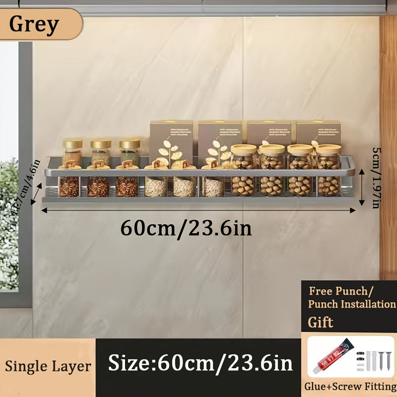 1pc Wall-Mounted Multi-Functional Spice Rack - Space-Saving Storage Shelf for Kitchen and Bathroom, Easy Installation, Punching-Free, Adjustable, Durable, and Rust-Resistant - Perfect Kitchen Organizer and Accessory for Maxim