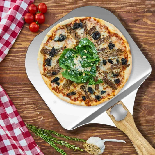12" Aluminum Pizza Peel – Foldable Wooden Handle Pizza Paddle for Oven & Grill