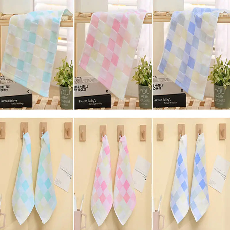 Super Soft Cotton Hand Towel – Color Grid Gauze Design (1PC)