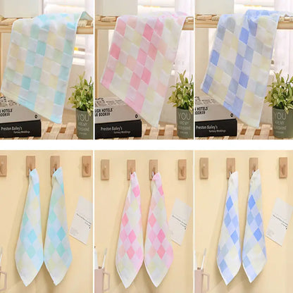 Super Soft Cotton Hand Towel – Color Grid Gauze Design (1PC)
