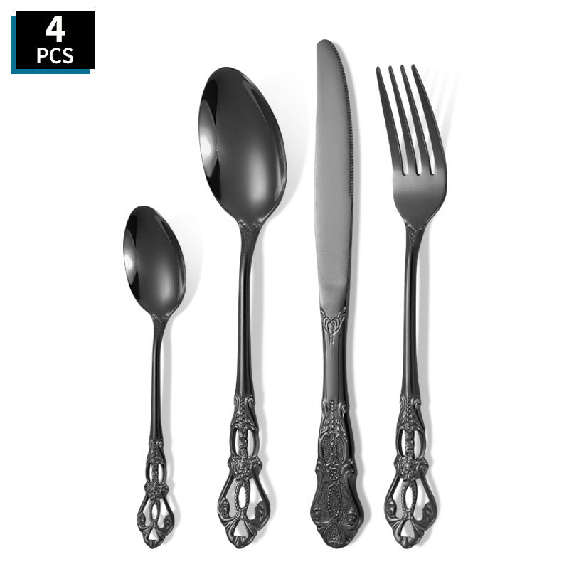 Elegant 410 Stainless Steel Cutlery Set with Retro Hollow Design