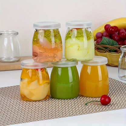 10-Piece 4Oz Clear Glass Jars With Pe Lids - Perfect For Yogurt, Pudding, Milk, Jam, Jelly, Mousse & Honey - Reusable, Round Containers For Home Kitchen Use