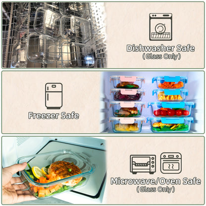 10pcs Leak-Proof Glass Meal Prep Containers - Durable, Reusable Kitchen Organizers - Airtight for Freshness - Ideal for Camping, Picnics, School, Office & Home