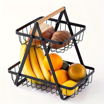 [2/3 Tier Metal Basket] 2/3 Tier High-Capacity Metal Fruit Basket | Portable Countertop Organizer for Fruits, Vegetables, Bread & Snacks | Detachable Rectangle Design for Kitchen Storage