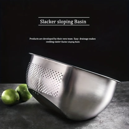 Stainless Steel Colander Strainer with Fine Mesh - Slant Bottom Draining Bowl for Rice, Vegetables, Fruits, Beans, and Pasta Washing, Kitchen Colander with Quick Drain Design, Food-Safe Material