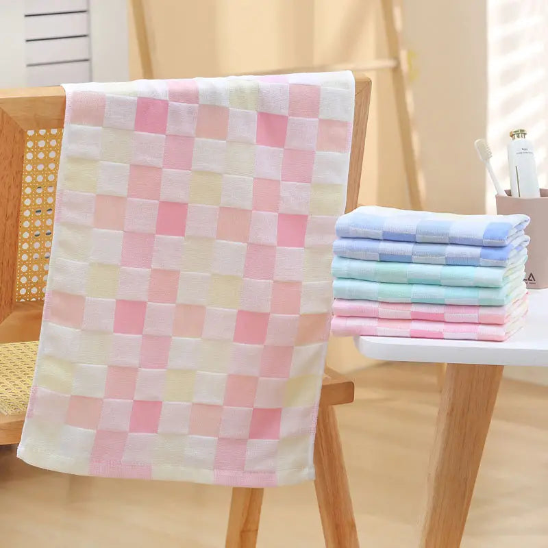 Super Soft Cotton Hand Towel – Color Grid Gauze Design (1PC)