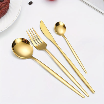 24pcs, Portugal Dinnerware Set, Stainless Steel Steak Knife Fork Coffee Spoon Teaspoon Flatware, Dishwasher Safe, Kitchen Tableware