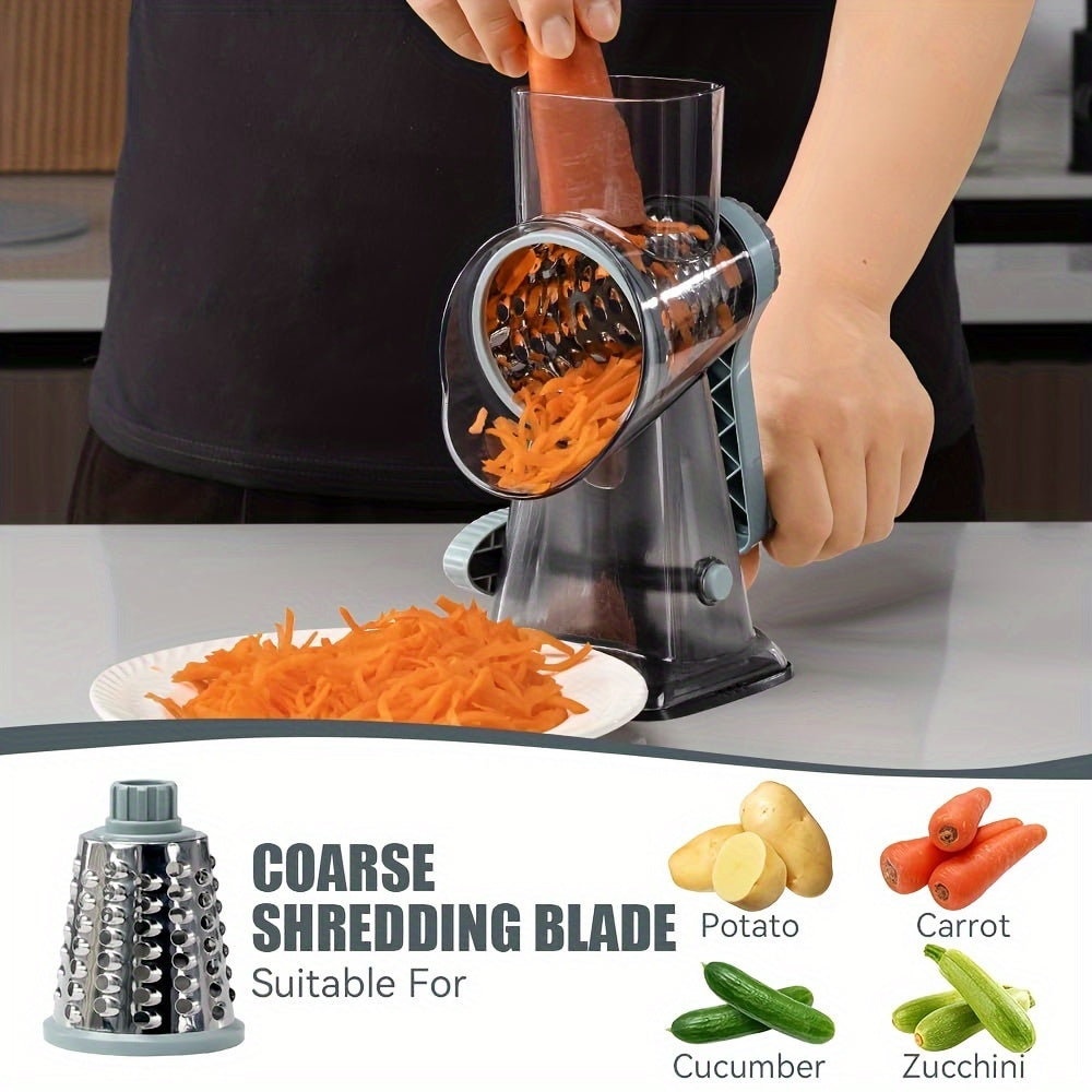 3-Blade Manual Cheese Grater - Effortless Slicing for Cheese, Vegetables, Nuts, and More with Interchangeable Blades - A Must-Have Kitchen Essential for Home Cooks and Foodies