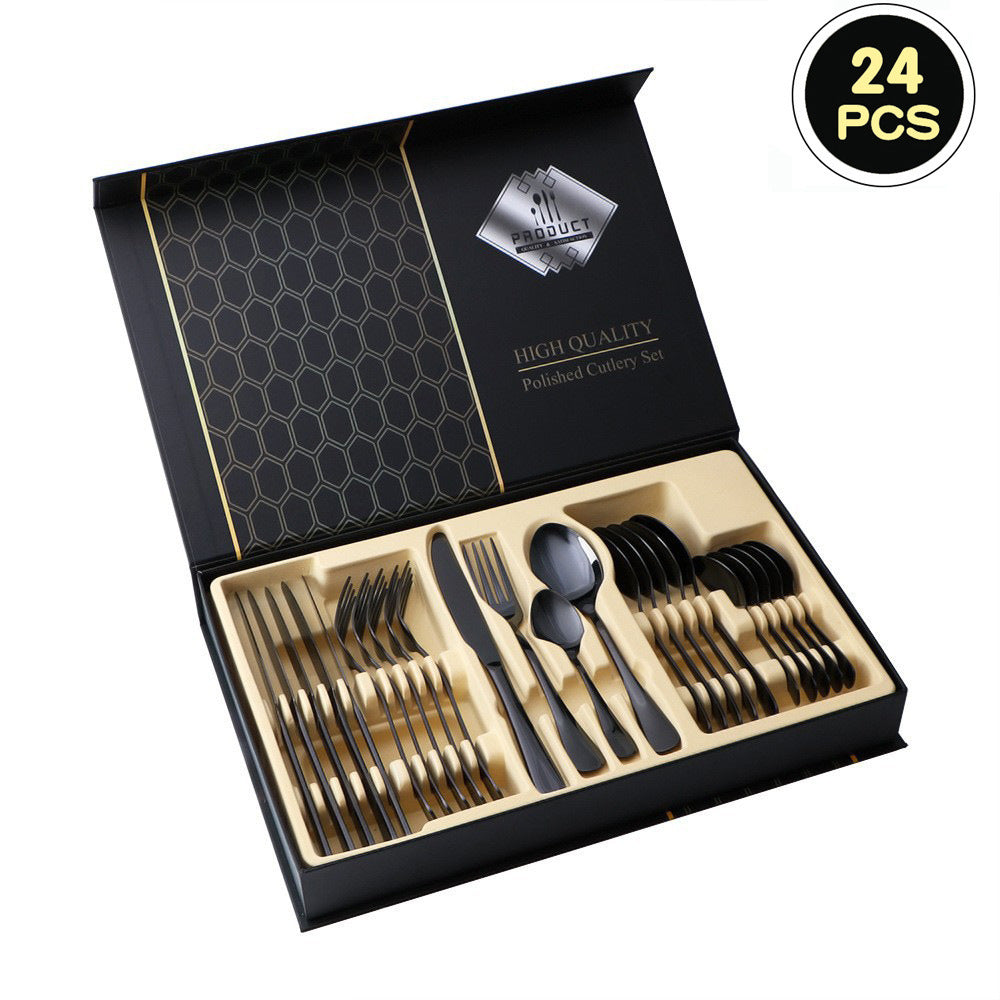 24-Piece 410 Stainless Steel Cutlery Set ? Mirror Polished Flatware for 6 People with Gift Packaging