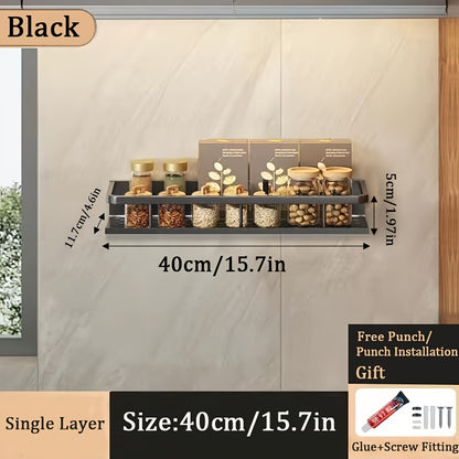 1pc Wall-Mounted Multi-Functional Spice Rack - Space-Saving Storage Shelf for Kitchen and Bathroom, Easy Installation, Punching-Free, Adjustable, Durable, and Rust-Resistant - Perfect Kitchen Organizer and Accessory for Maxim