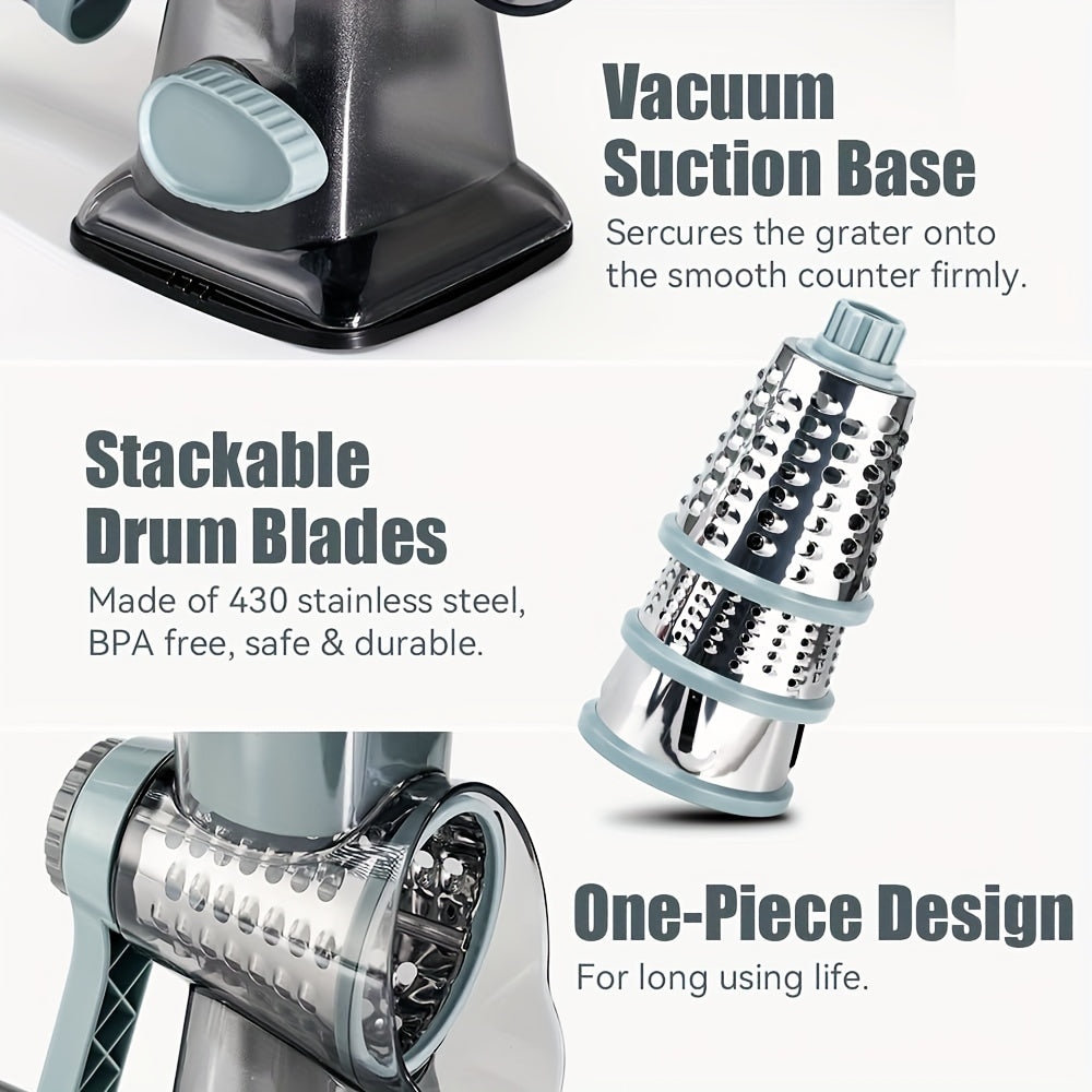 3-Blade Manual Cheese Grater - Effortless Slicing for Cheese, Vegetables, Nuts, and More with Interchangeable Blades - A Must-Have Kitchen Essential for Home Cooks and Foodies