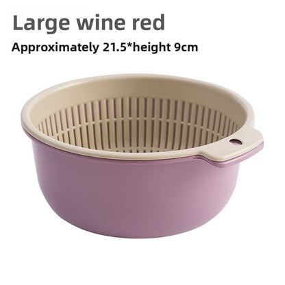Double-layer Vegetable Washing Basin Draining Basket Six-piece Set Kitchen Living Room Household Washing Fruit Plate Simple Plastic Rice Washing Vegetable Basket