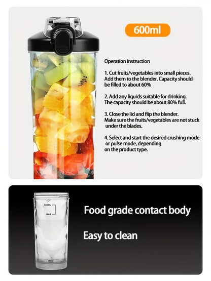1pc, Portable Electric Juicer Cup Personal Blender-for Shakes & Smoothies Multi-Functional Personal Blender With Ice Crushing Ability, 20.29oz Capacity, USB Rechargeable, Kitchen Accessories Juicer Accessories Back To School