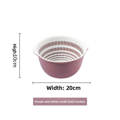Double-layer Vegetable Washing Basin Draining Basket Six-piece Set Kitchen Living Room Household Washing Fruit Plate Simple Plastic Rice Washing Vegetable Basket