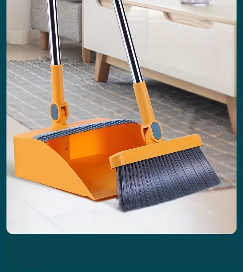 1set, Household Broom And Dustpan Set, Long Handle Floor Cleaning Broom Dustpan Set, Rotatable Broom And Dustpan With Comb Tooth, To Remove Dust And Garbage, For Home, Kitchen, Room, Office, Cleaning Supplies, Cleaning Tool,
