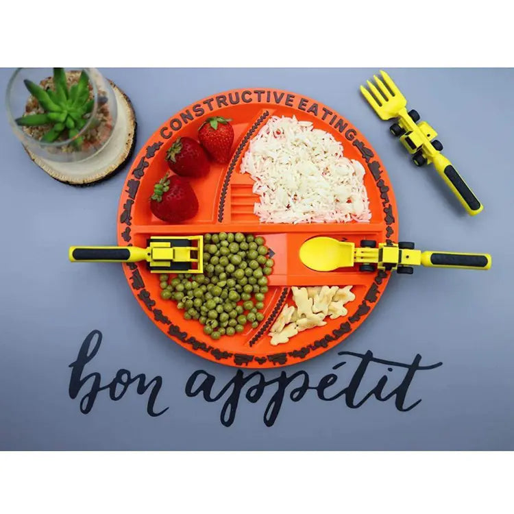 Kids Dinnerware Set with Truck and Excavator Plates