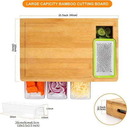 1pc, Bamboo Cutting Board With Drawer Tray, Bamboo Cutting Board With Sliding Out Tray, Chopping Board, Fruit Cutting Board, Kitchen Utensils, Apartment Essentials