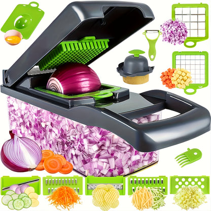 Vegetable Onion Chopper, Kitchen 16 In 1 Food Chopper 8 Blades Cutter With Container - Stainless Steel Blades - Efficiently Chops Vegetables, Onions, Herbs - Suitable for Home Cooks & Chefs - Great Gift for Kitchen Enthusiast