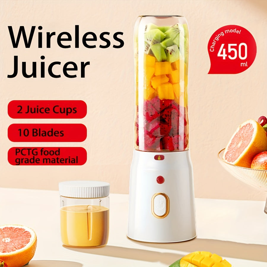 [1pc, Portable USB Mini Blender] Portable USB Rechargeable Mini Blender, 1pc of 450Ml Juicer Includes 2 Cups, Wireless And Easy to Carry, Comes with a Bonus Sports Cup Cover, Ideal Personal Size Blender for Smoothies And Shak