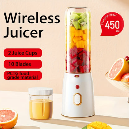 [1pc, Portable USB Mini Blender] Portable USB Rechargeable Mini Blender, 1pc of 450Ml Juicer Includes 2 Cups, Wireless And Easy to Carry, Comes with a Bonus Sports Cup Cover, Ideal Personal Size Blender for Smoothies And Shak