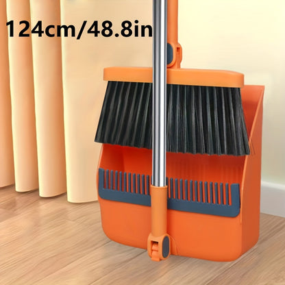 1set, Household Broom And Dustpan Set, Long Handle Floor Cleaning Broom Dustpan Set, Rotatable Broom And Dustpan With Comb Tooth, To Remove Dust And Garbage, For Home, Kitchen, Room, Office, Cleaning Supplies, Cleaning Tool,
