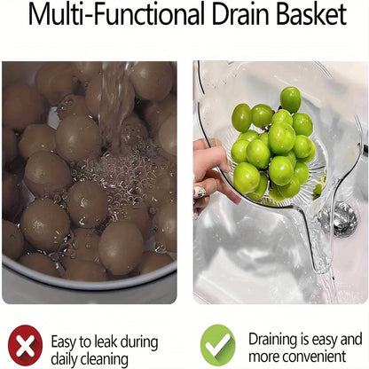 1/2pcs Versatile Kitchen Draining Basket - Sturdy Plastic, Easy Wash, for Vegetables, Pasta & Fruit