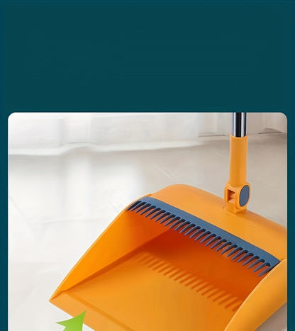 1set, Household Broom And Dustpan Set, Long Handle Floor Cleaning Broom Dustpan Set, Rotatable Broom And Dustpan With Comb Tooth, To Remove Dust And Garbage, For Home, Kitchen, Room, Office, Cleaning Supplies, Cleaning Tool,