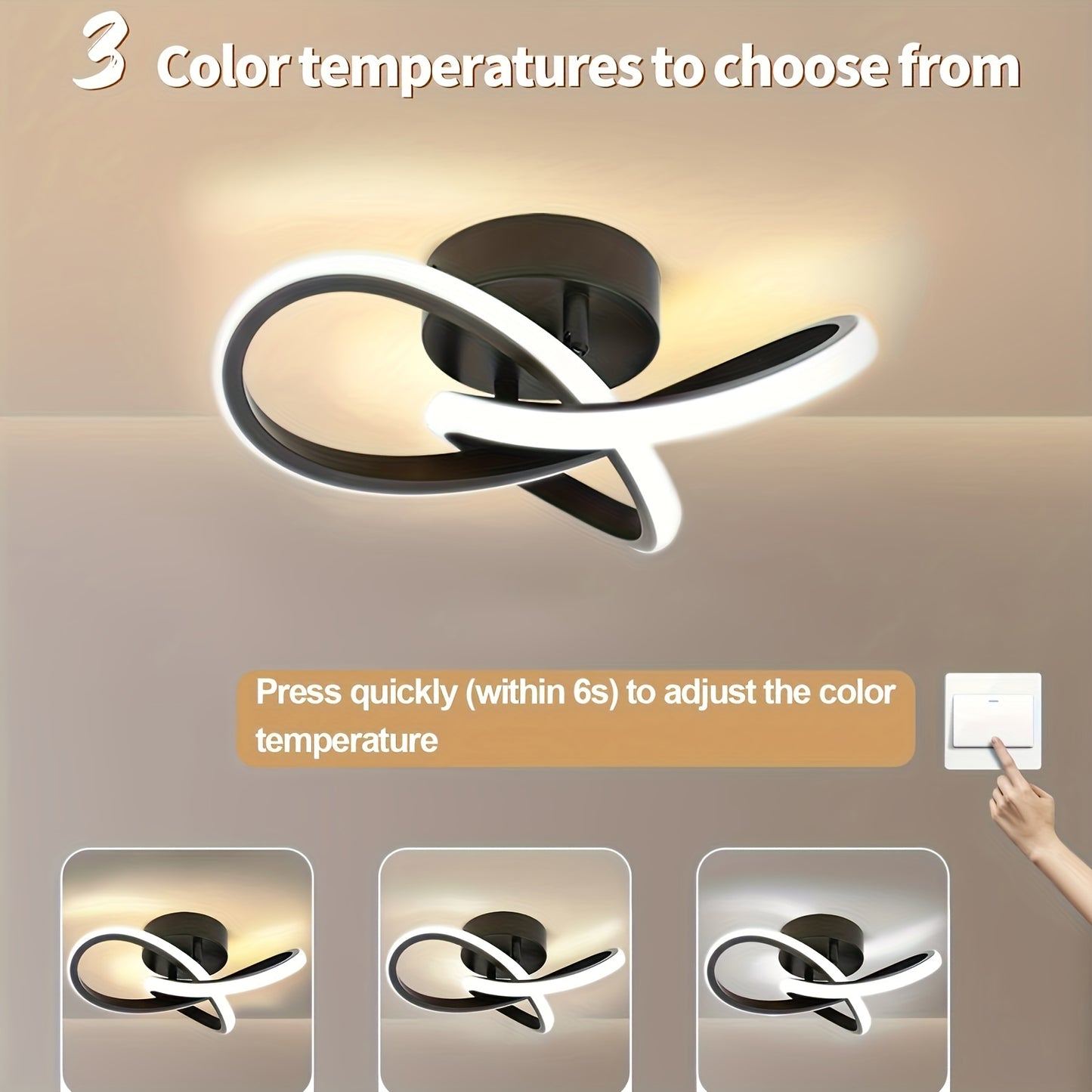 Modern LED Ceiling Light - 3000K/4000K/6000K, Perfect for Bedroom, Living Room, Kitchen & Balcony - Easy Install, Wide Voltage Range (AC85-265V)