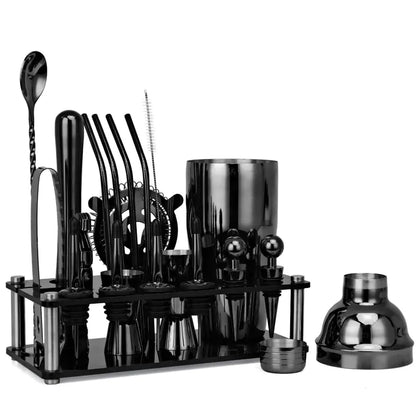 20-Piece Cocktail Shaker Bar Tool Set in Black