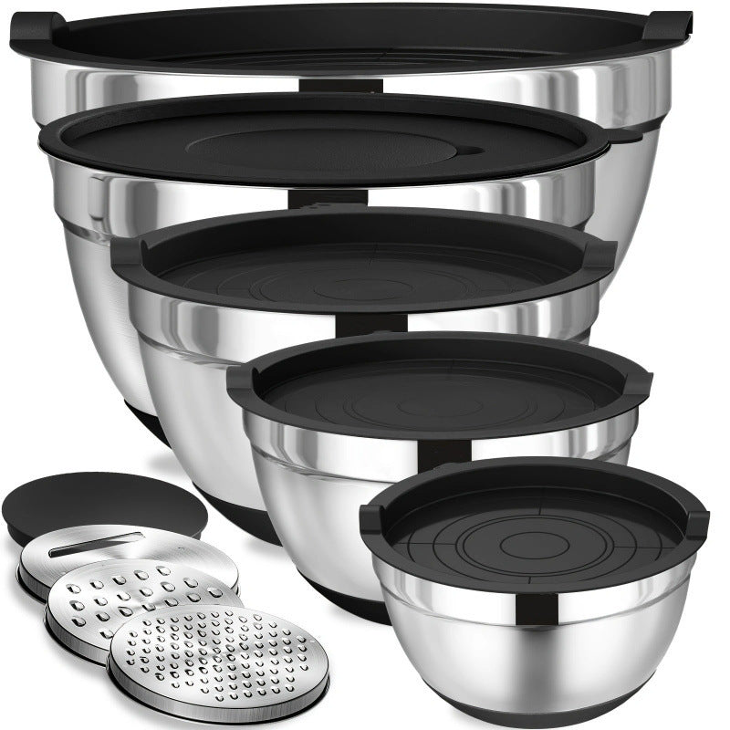 Stainless Steel Mixing Bowl Set ? Non-Slip Silicone Base with Lids & Graters