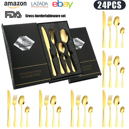 24-Piece 410 Stainless Steel Cutlery Set ? Mirror Polished Flatware for 6 People with Gift Packaging