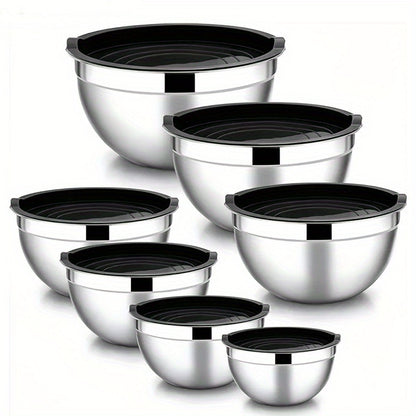 Stainless Steel Mixing Bowl Set ? Non-Slip Silicone Base with Lids & Graters