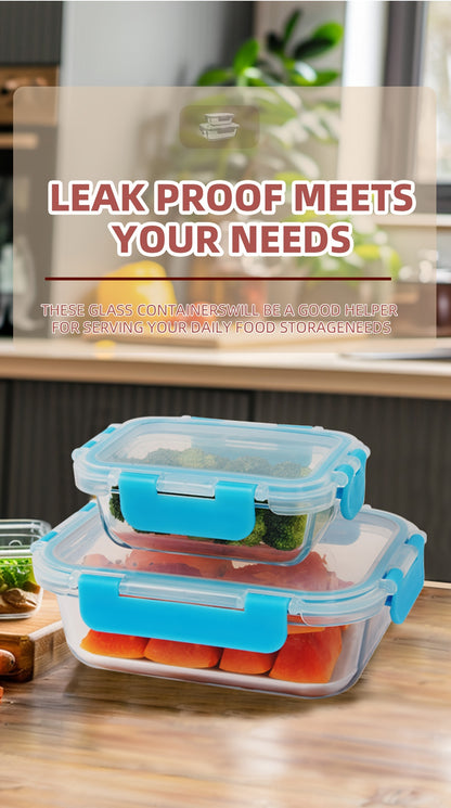 10pcs Leak-Proof Glass Meal Prep Containers - Durable, Reusable Kitchen Organizers - Airtight for Freshness - Ideal for Camping, Picnics, School, Office & Home